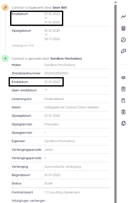 Aanpassingen resetten van Metada data in  Audit trail met dataum uitleg