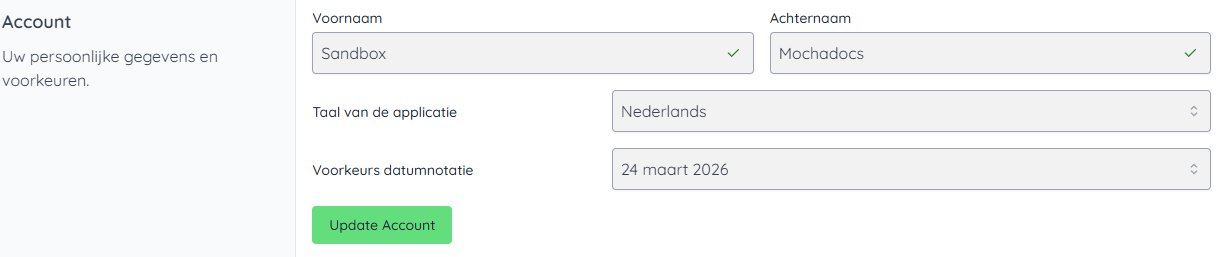 Ga naar Account voor de wijziging van de datumnotatie