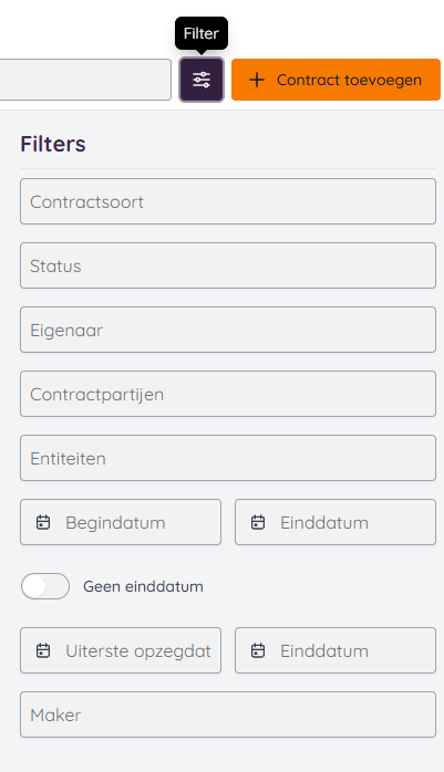 Aan de linkerzijde verschijnt het filterscherm