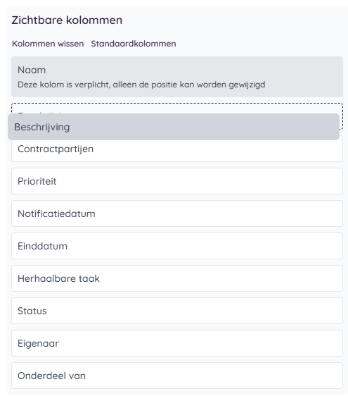 Verplaatsten van de kolommen