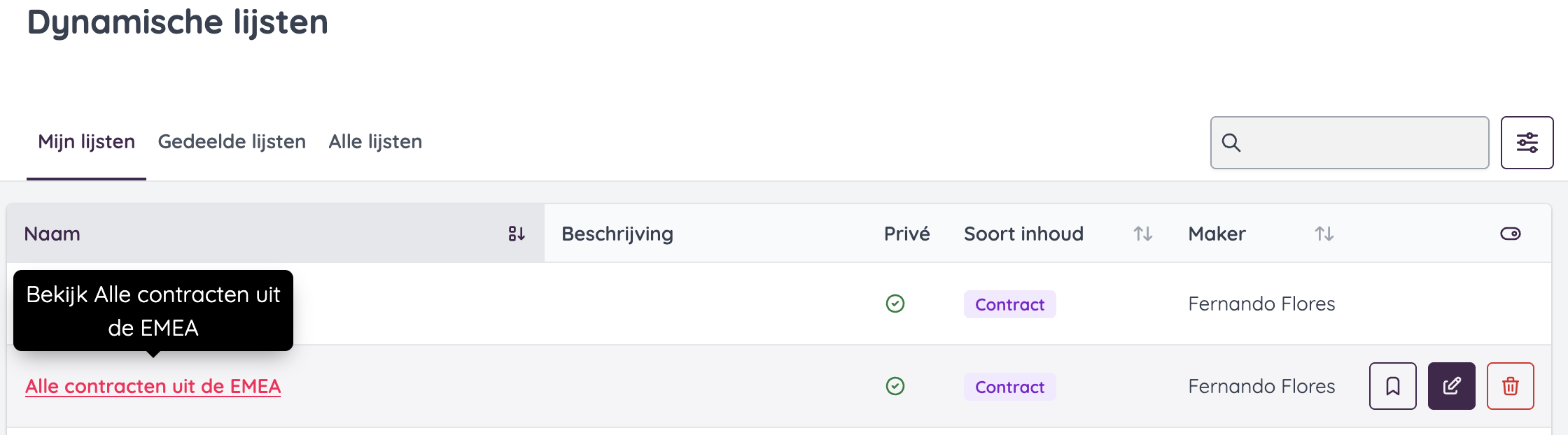 De lijst is opgeslagen in Intelligentie