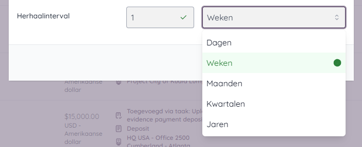 Bepaal de frequentie waarmee je de periodieke lijsten wilt ontvangen.