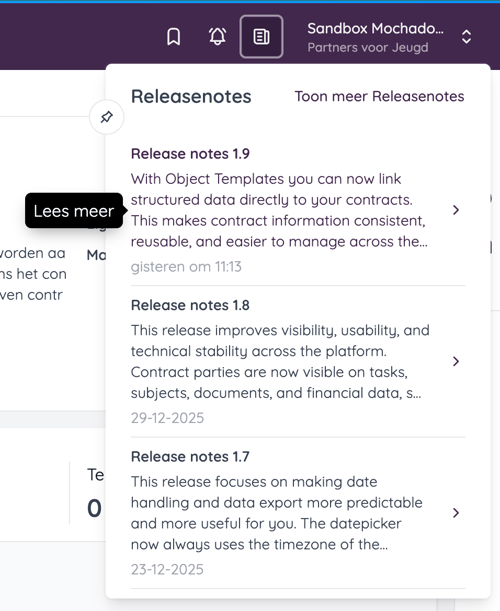 Maak een keuze welke release notes je wilt inzien