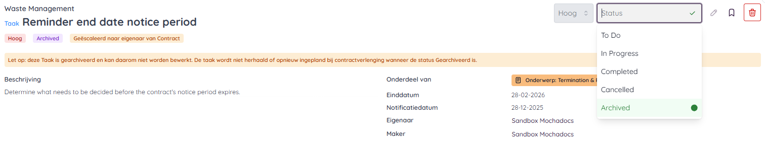 Wijzig de taakstatus