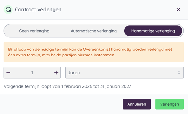 Selecteer de manuele verlengingsperiode