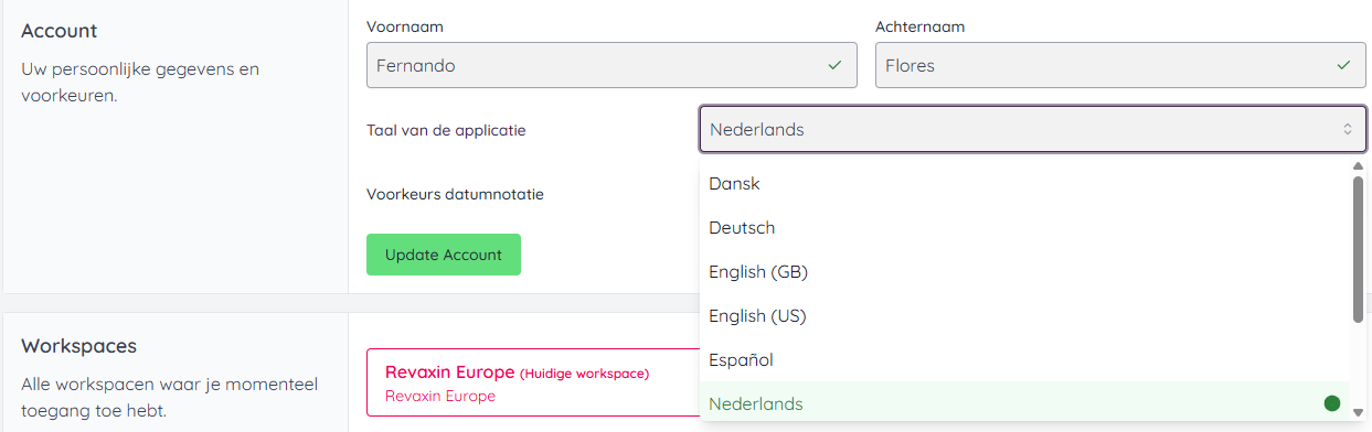 Selecteer de taal die je voor je applicatie wilt gaan gebruiken