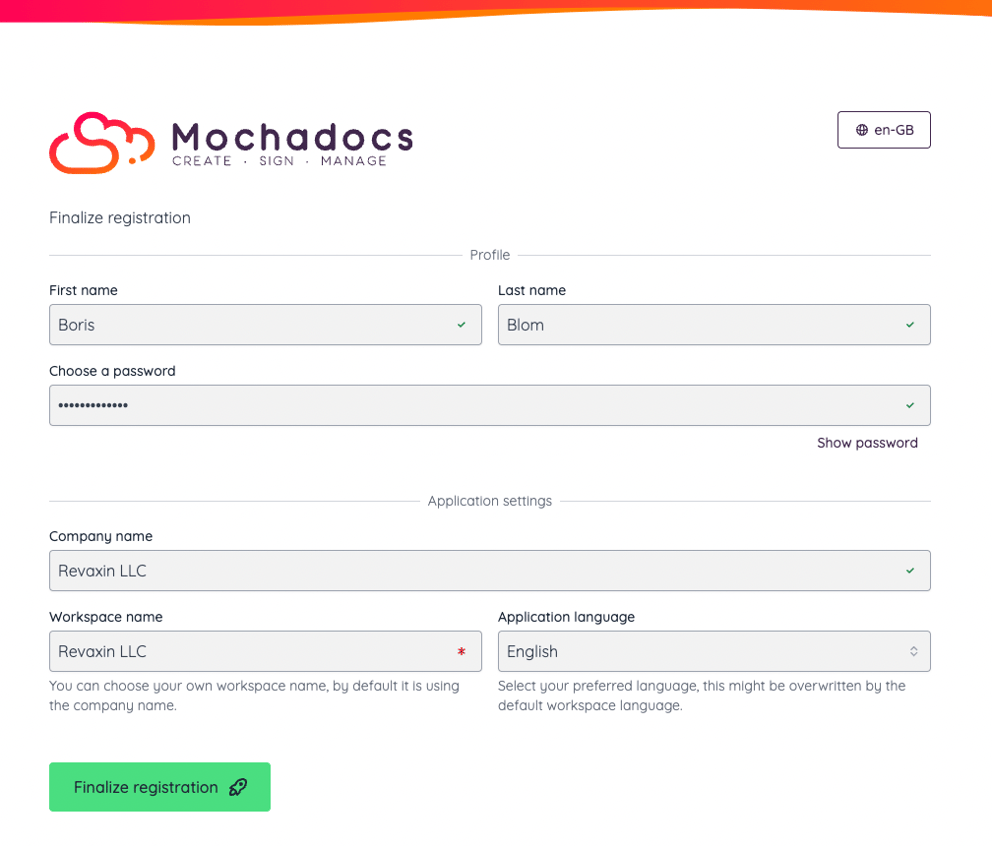 Complate Account Registration Process | Mochadocs