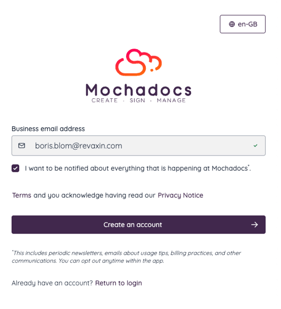 Create Account Minimize | Mochadocs