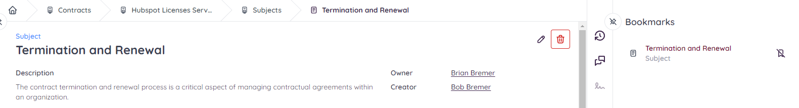 The bookmarked critical contract information is visible
