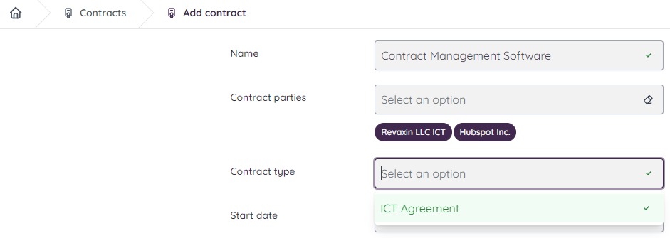 Select the Contract Type for this particular contract