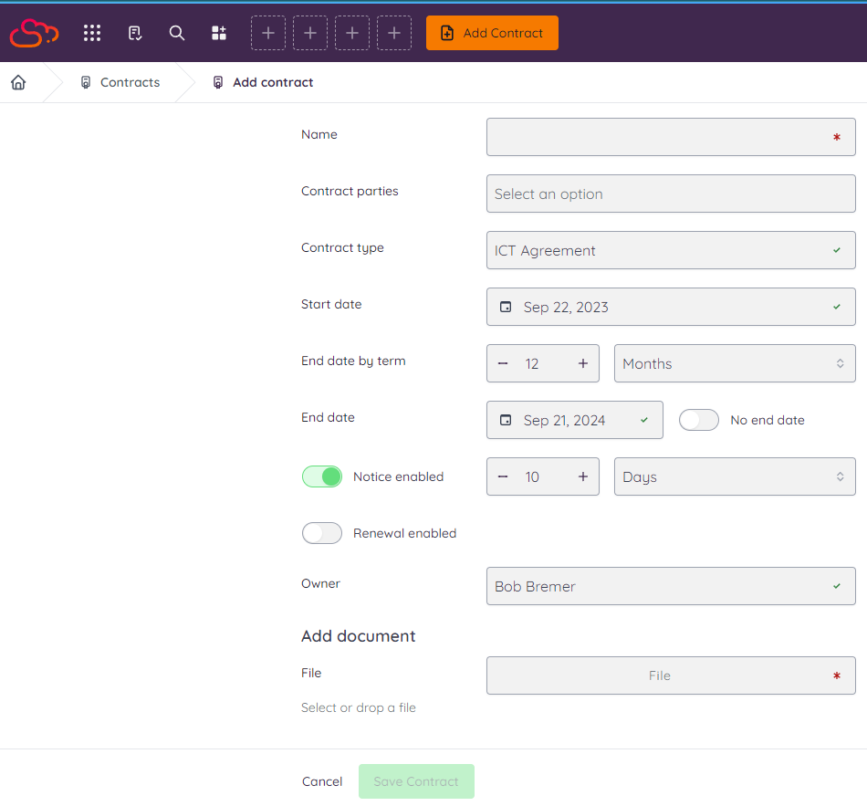 The Contract Meta Data Form
