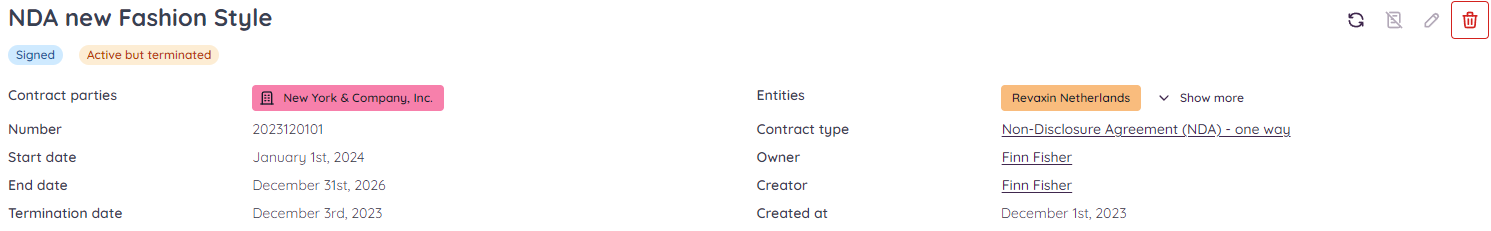 Review the terminated contract informattion | Mochadocs