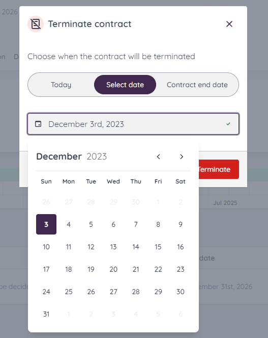 Select the contract termination date | Mochadocs