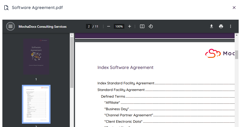 Brief overview of all pages in the Mochadocs Document viewer