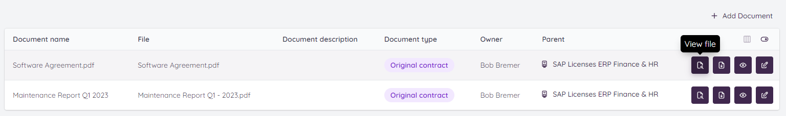 Click the file viewer button at the end of the contract