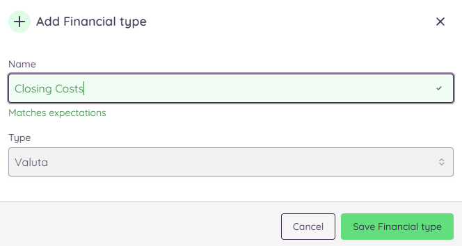 Add financial type and select type