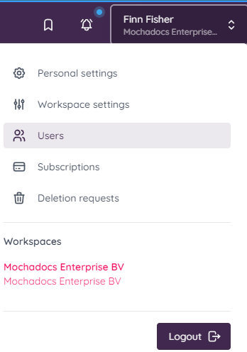 Select your name in the workspace | Mochadocs