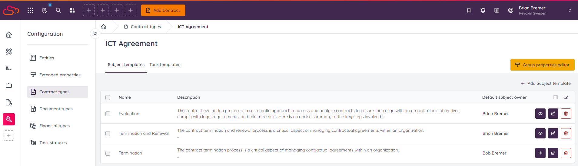 ICT Agreement type Subject types in Mochadocs