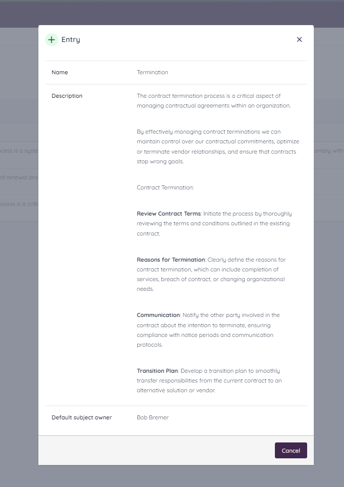 Summary Subject Type under Contract Type