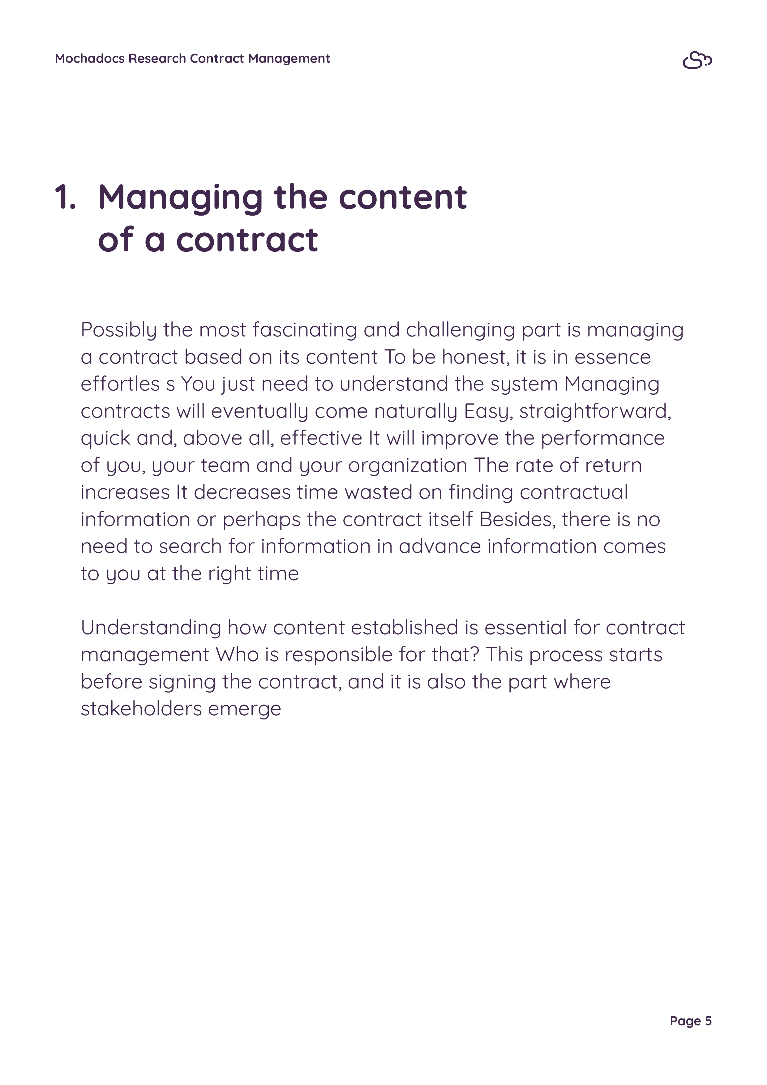 Managing the content of a contract